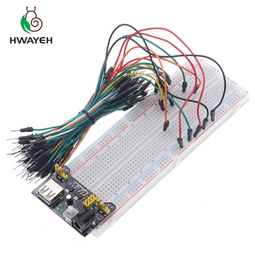 3.3V/5V MB102 Breadboard power module+MB-102 830 points Solderless Prototype Bread board kit +65 Flexible jumper wires